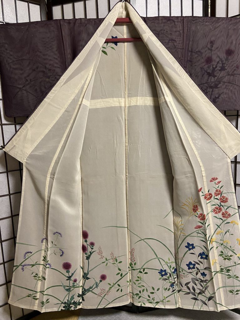 take様専用022210☆ 着物 帯 ☆紗袷 訪問着 優美な花模様 手描き 浴衣